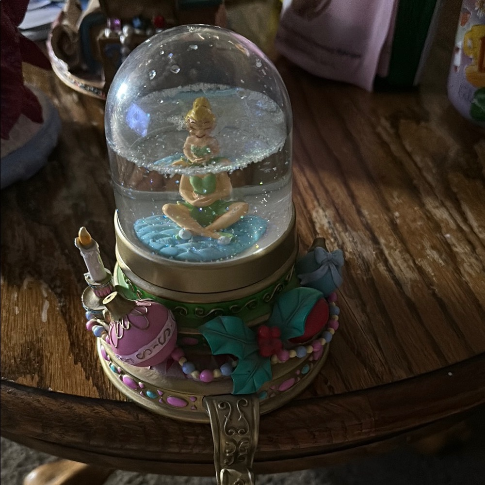 Holiday Snow Globe with Green and Gold Accents